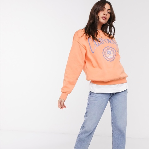 ASOS Pull&Bear California varsity sweatshirt crewneck orange S - Picture 3 of 9